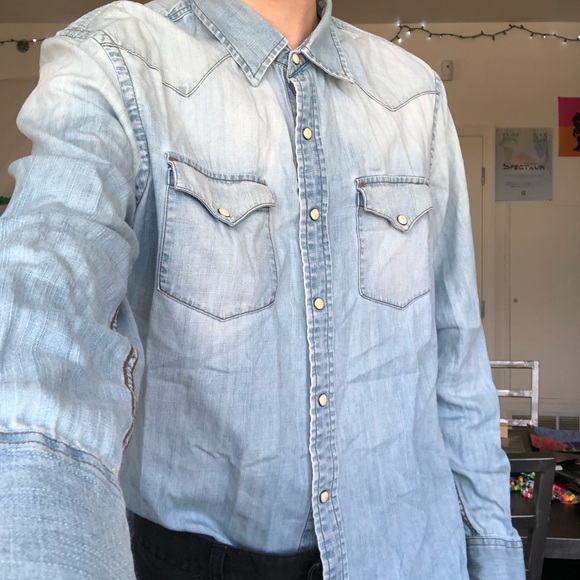 MENS VINTAGE FIT AMERICAN EAGLE DENIM SHIRT - Picture 2 of 5